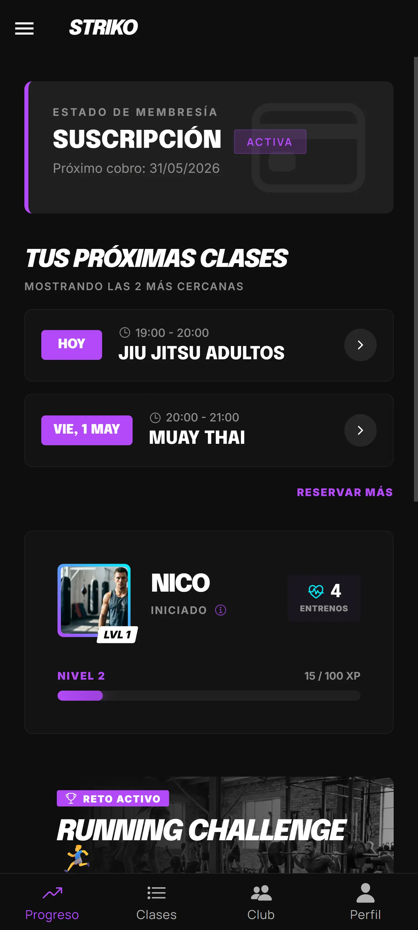 App deportiva para alumnos de deportes de contacto - Striko